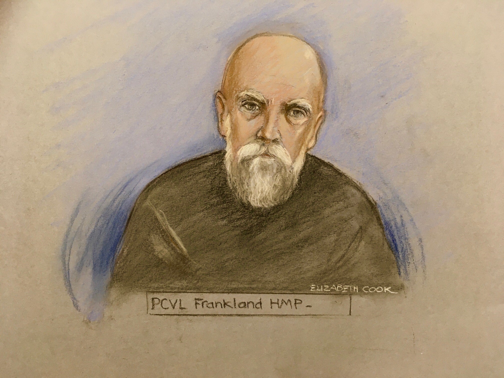 Court artist sketch of Wayne Couzens appearing via video link at a court hearing (Elizabeth Cook/PA)