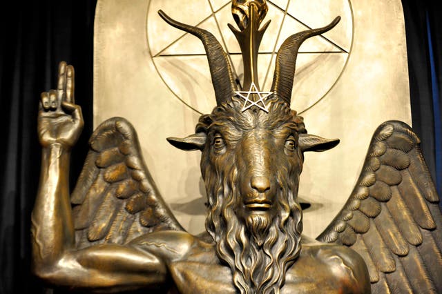 <p>The Baphomet statue is seen in the conversion room at the Satanic Temple where a “Hell House” is being held in Salem, Massachusett on October 8, 2019.</p>