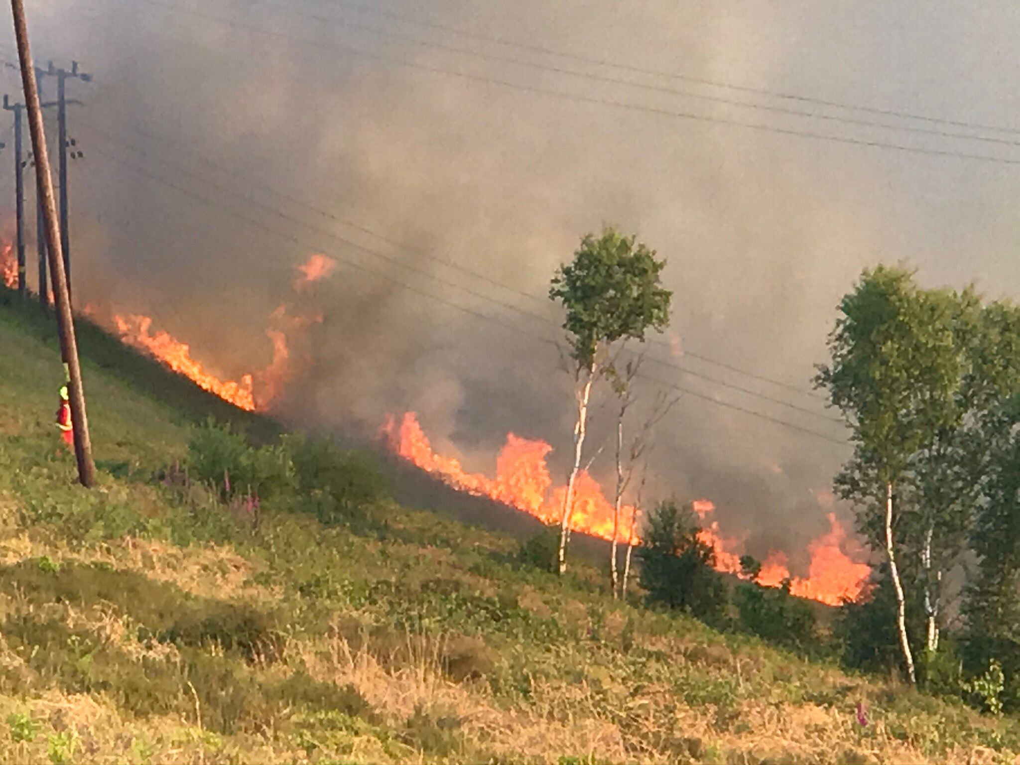 A wildfire breaks out in the Rhondda Valley in south Wales