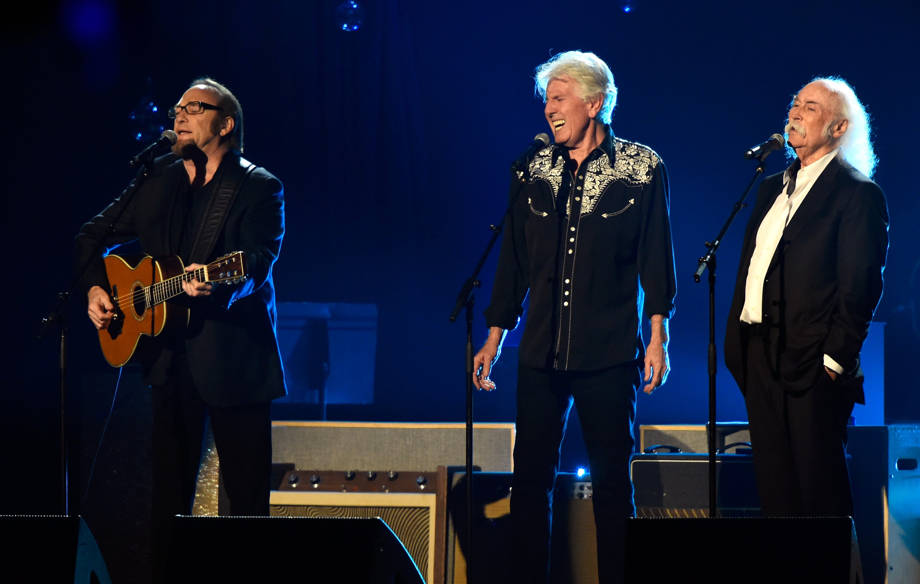 Stephen Stills, Graham Nash and David Crosby performing together in 2015