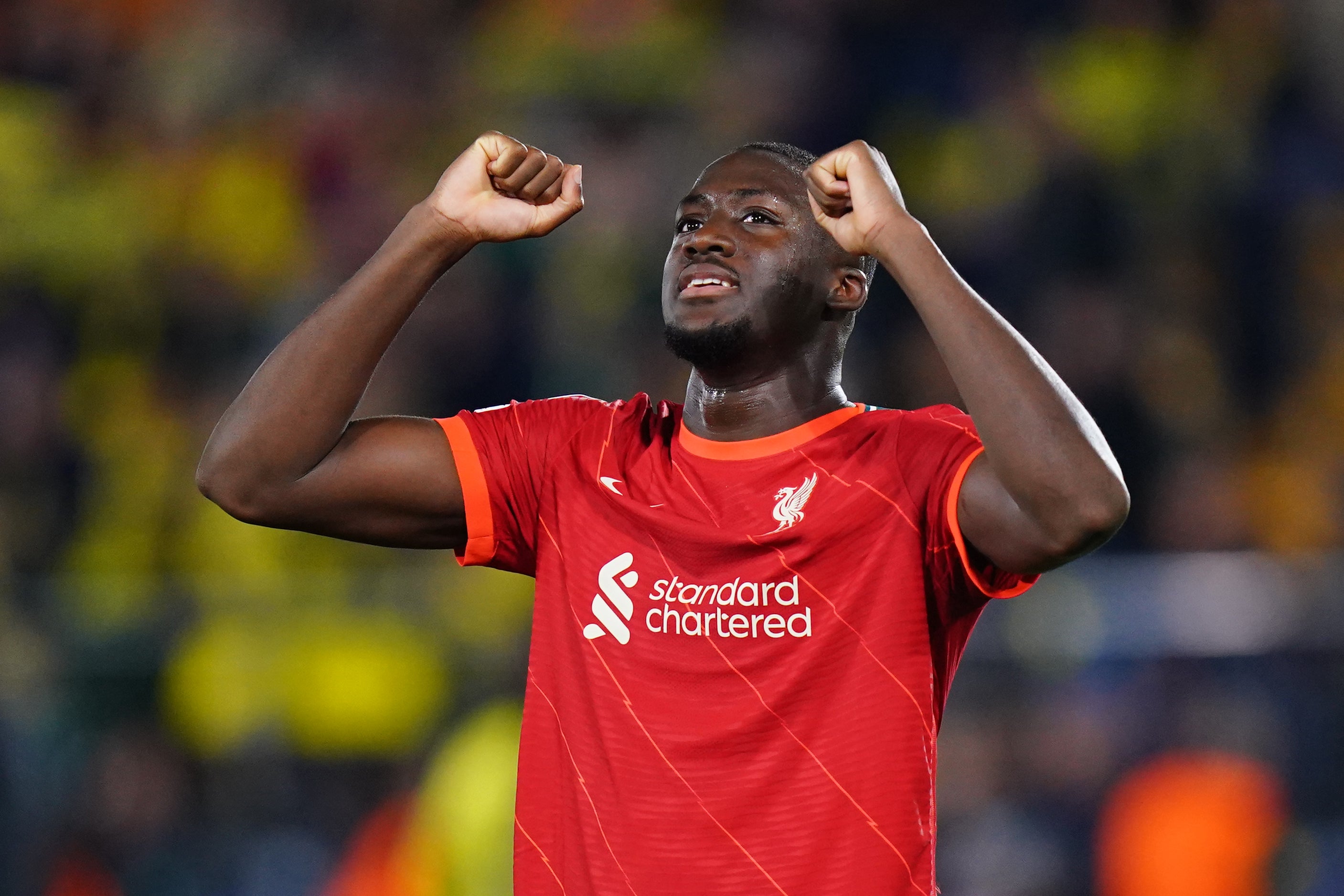 Ibrahima Konate celebrates victory (Adam Davy/PA)