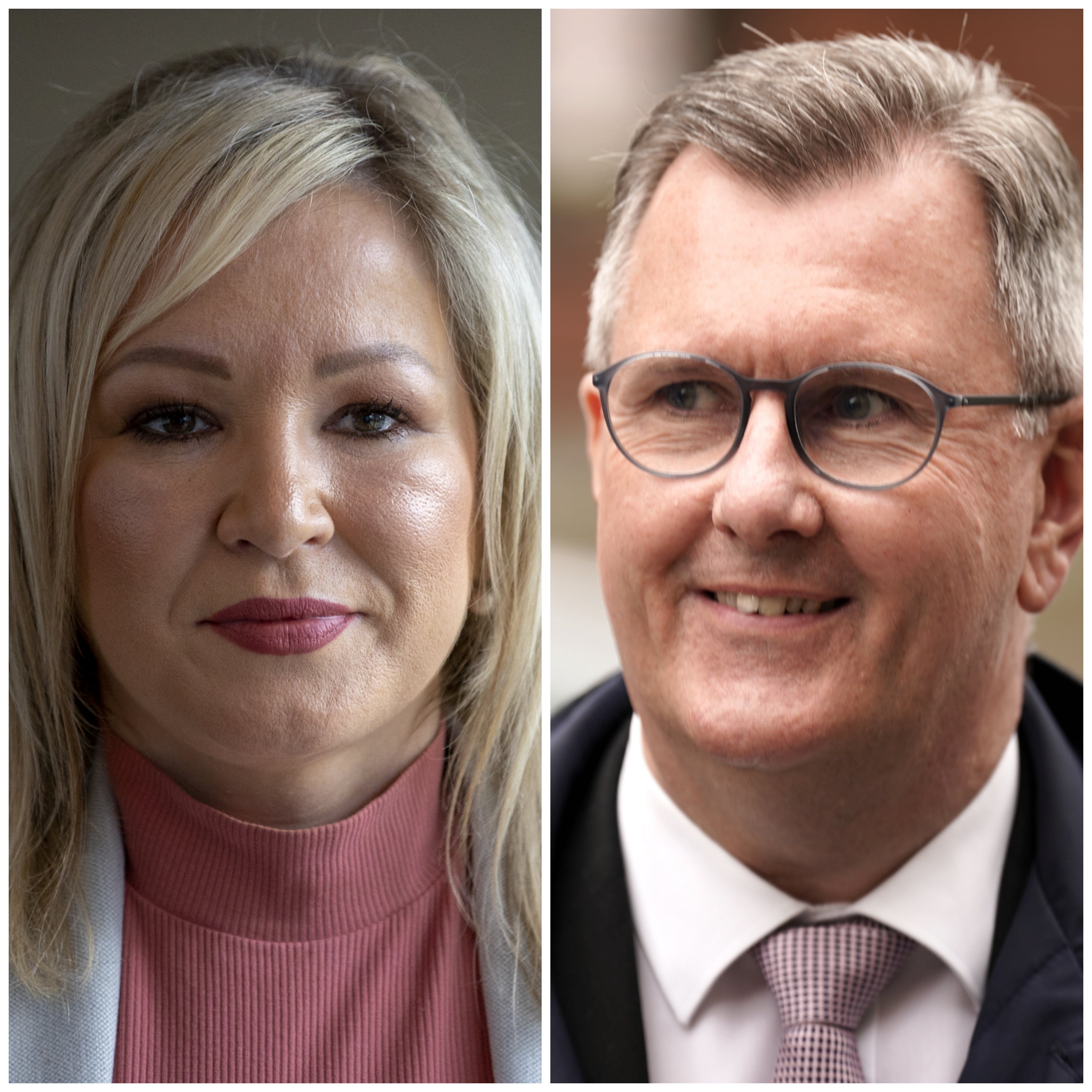 Sinn Fein vice president Michelle O’Neill and DUP leader Sir Jeffrey Donaldson are both hoping to lead their parties to victory in the Stormont Assembly election (PA)