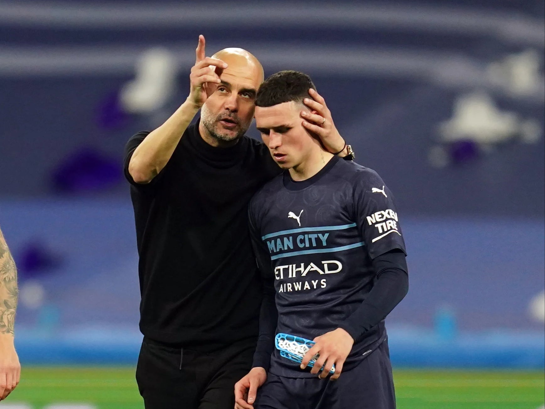 Pep Guardiola consoled Phil Foden after Manchester City’s agonising defeat