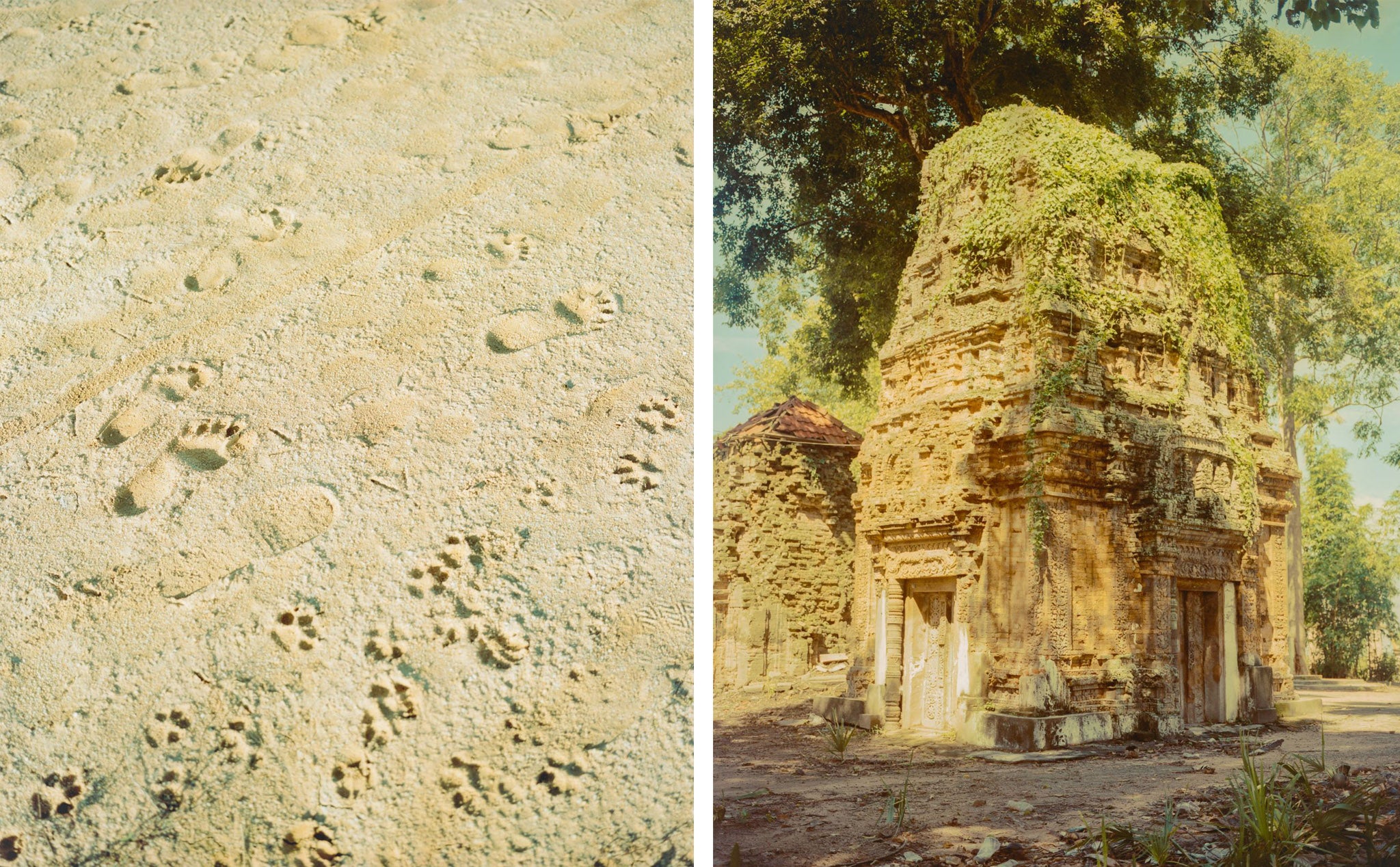 Left, the banks of Rota Tang village; right, the Srei temple in Kampong Preah