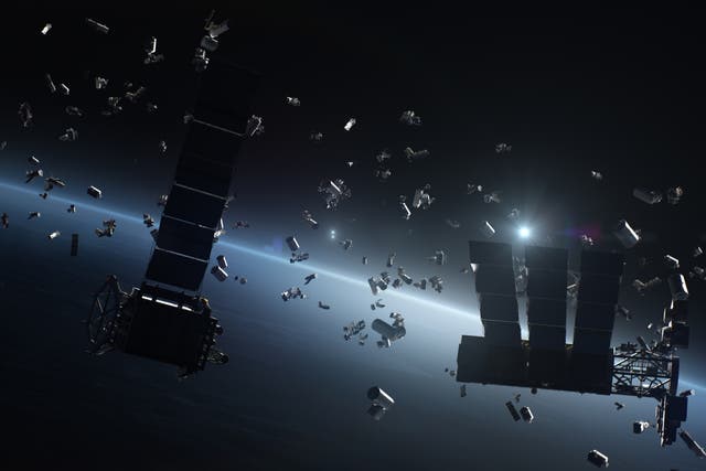 <p>An artist’s conception of space debris orbiting Earth</p>