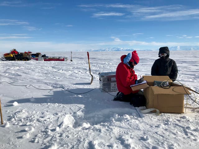 <p>Scienists work at their field camp studying groundwater deep below the Antarctic ice sheet</p>