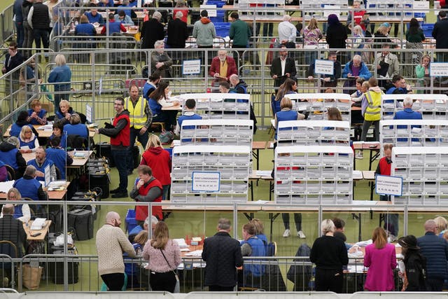 The count was under way at Meadowbank Sports arena in Magherafelt in Co County Londonderry (Niall Carson/PA)