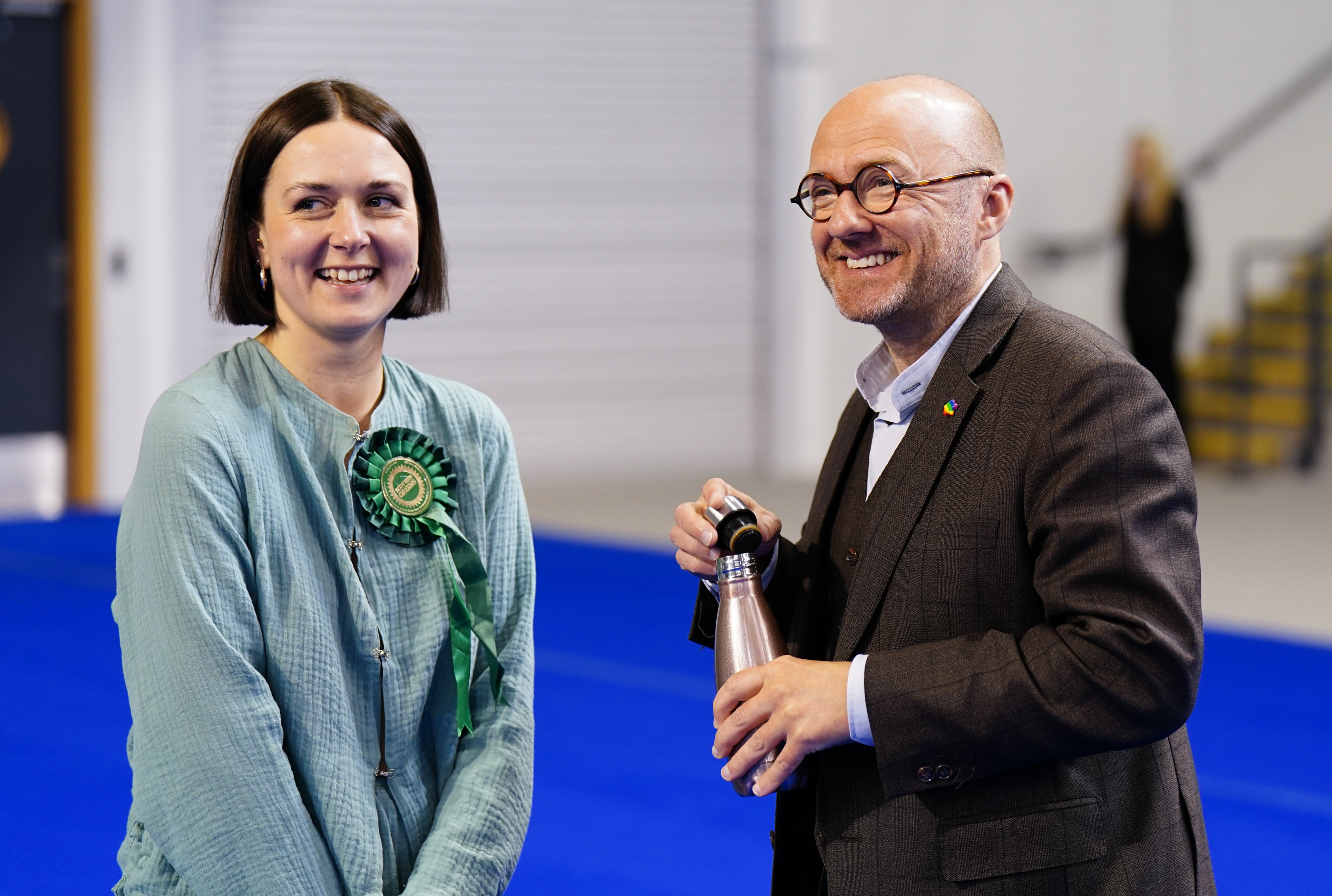 Scottish Green councillor Holly Bruce with party leader Patrick Harvie (Jane Barlow/PA)