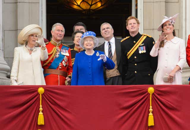 <p>The Queen at the 2013 Trooping the Colour in Buckingham Palace (PA)</p>