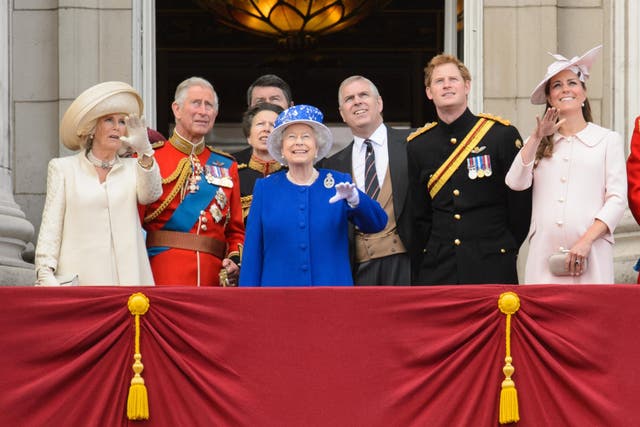 <p>The Queen at the 2013 Trooping the Colour in Buckingham Palace (PA)</p>