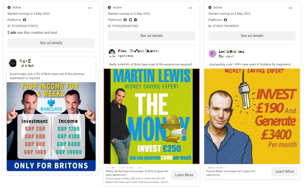 <p>The scams on Facebook’s ad library </p>