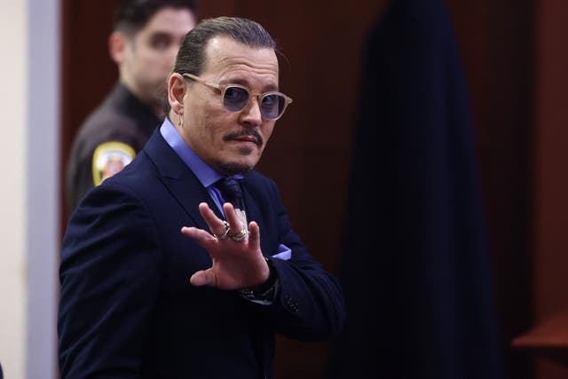 <p>Johnny Depp at the Fairfax County Courthouse in Fairfax, Virginia, on 5 May 2022</p>