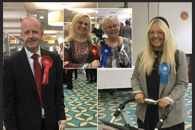 <p>Newcastle-under-Lyme Borough Council election: Labour leader Mike Stubbs; ward rivals Claire Radford and Lilian Barker; and new Conservative councillor Amy Bryan</p>
