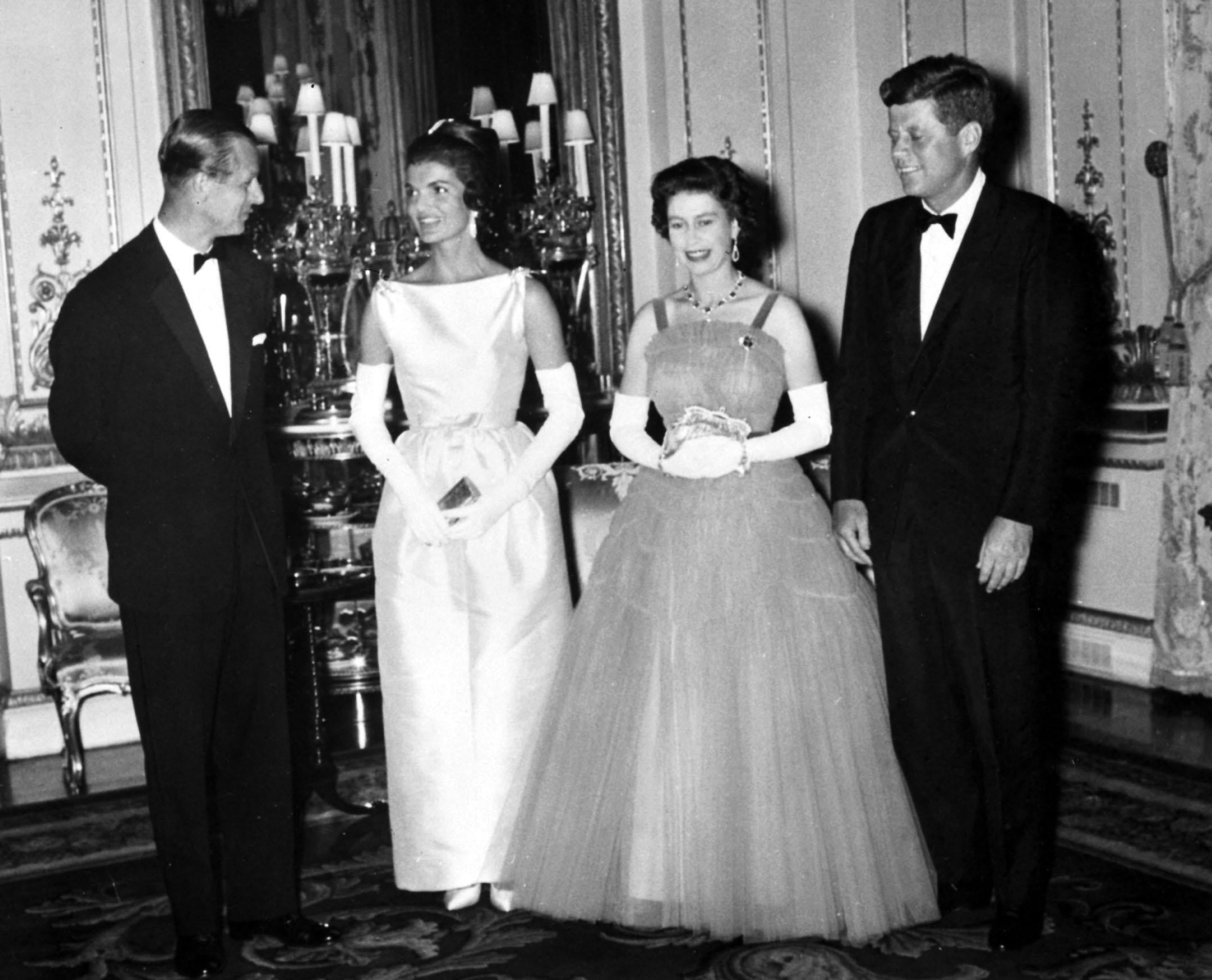 President John F Kennedy with his wife Jacqueline, meeting the Queen and the Duke of Edinburgh at Buckingham Palace in June 1961