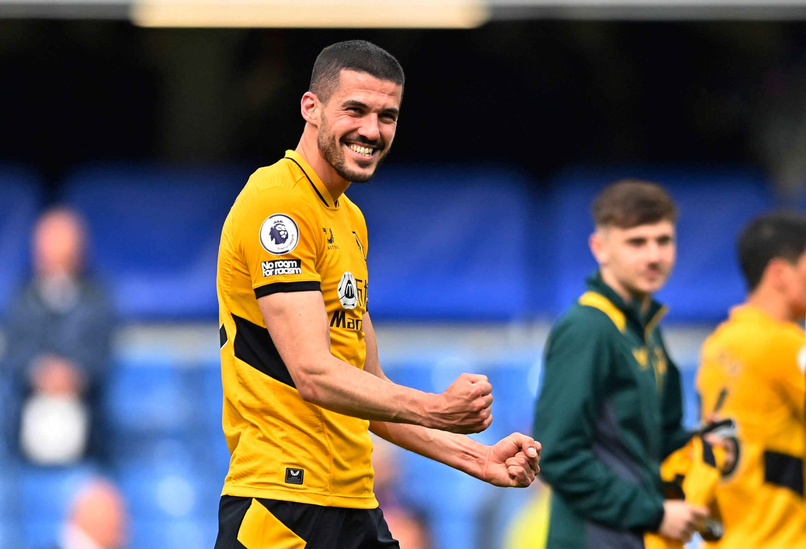 <p>Wolves captain Conor Coady celebrates a point snatched at the death </p>