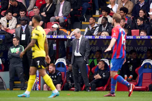 Roy Hodgson saw Watford lose 1-0 at old club Crystal Palace to have their relegation confirmed (Yui Mok/PA)