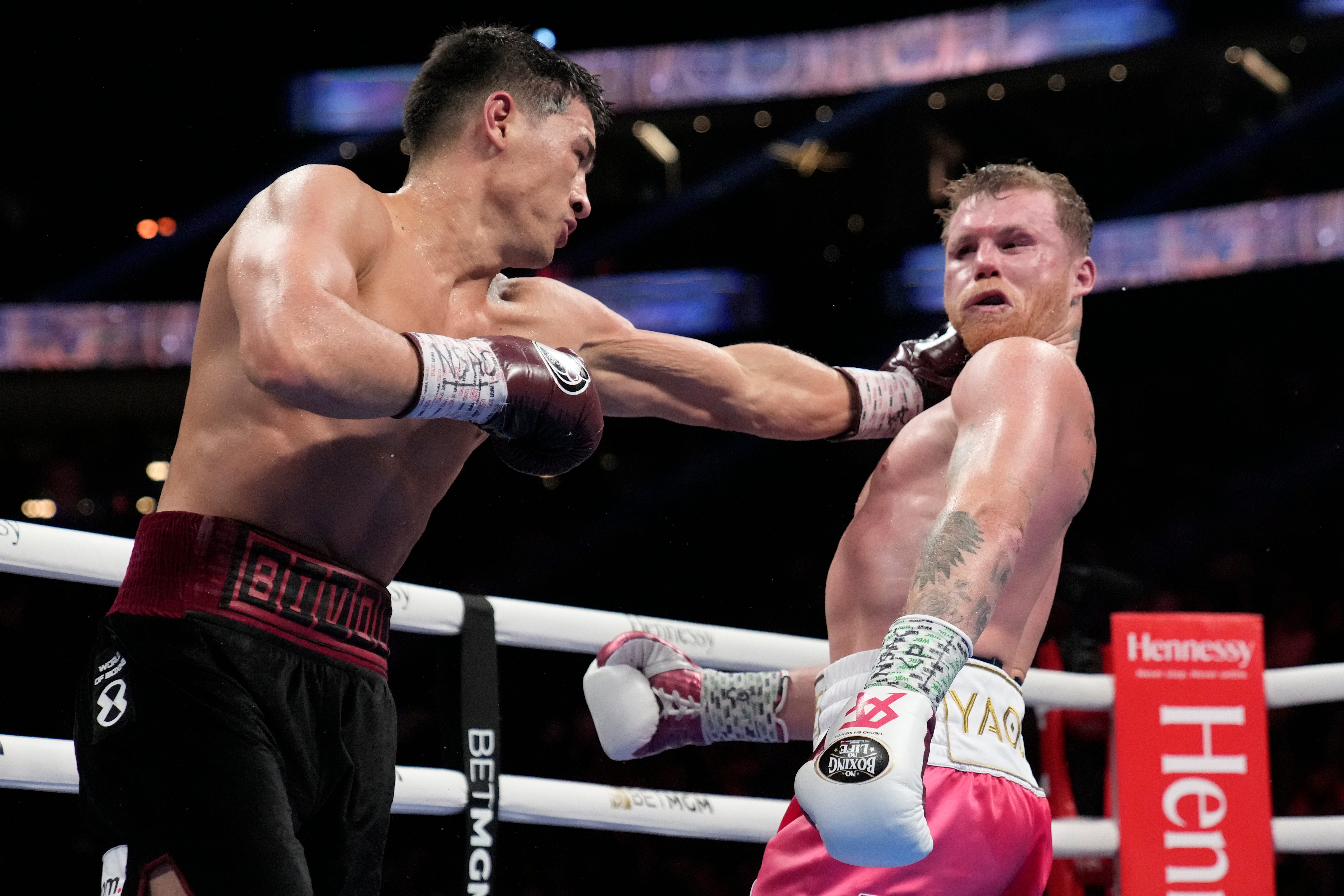 Dmitry Bivol (left) during his career-defining win over Canelo last year