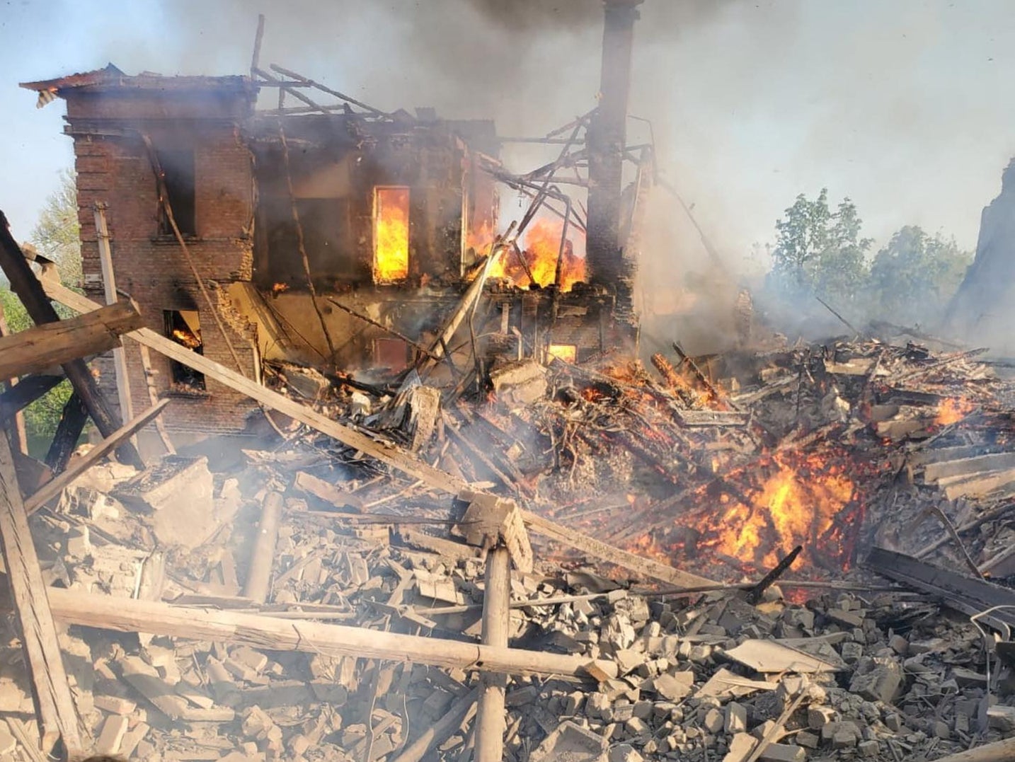 Debris of a school in Bilohorivka that was hit by shelling