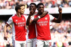 Eddie Nketiah guides Arsenal to brink of top four finish as 10-man Leeds drop into relegation zone