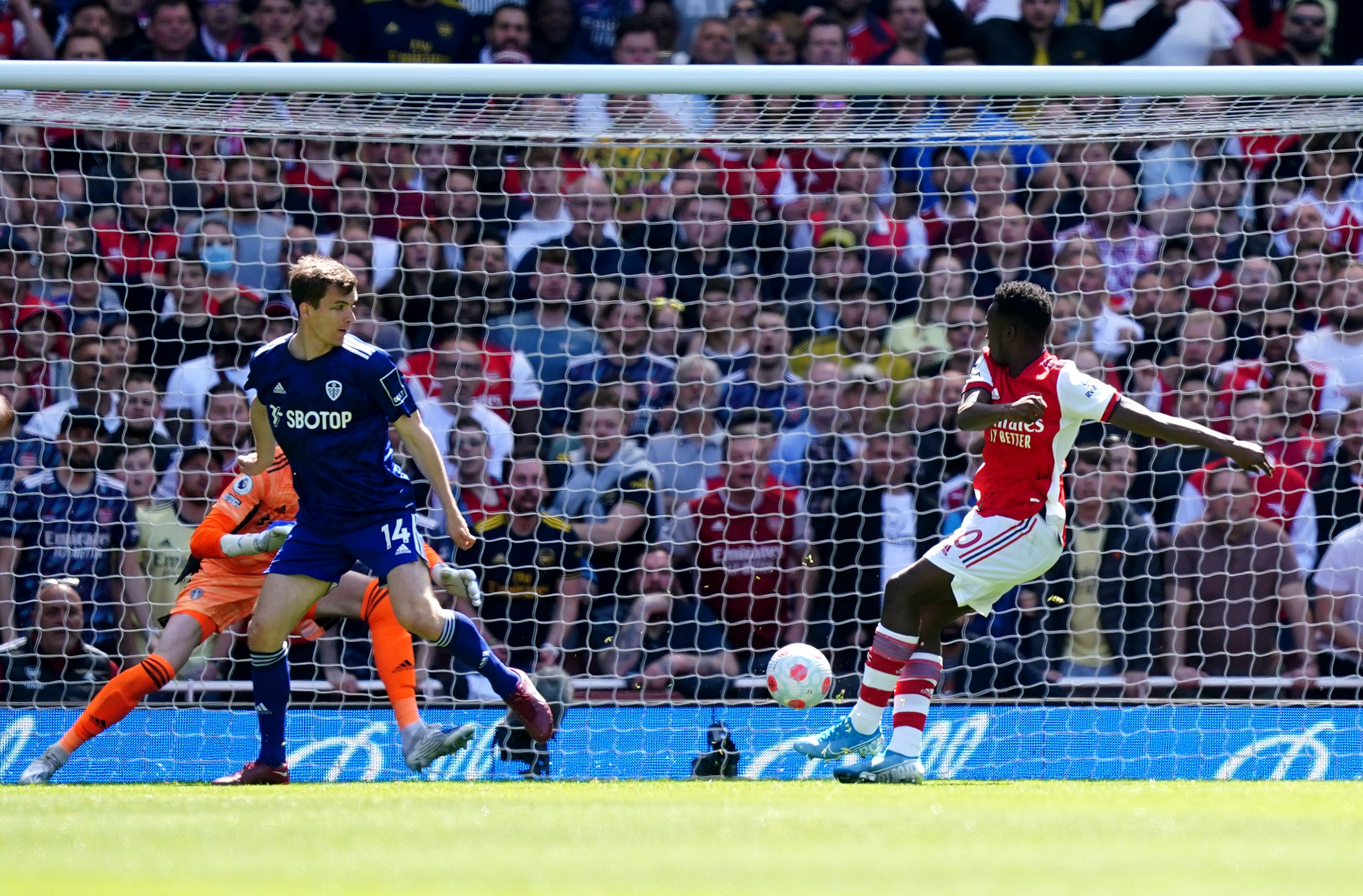 Eddie Nketiah scores Arsenal’s second (Mike Egerton/PA)