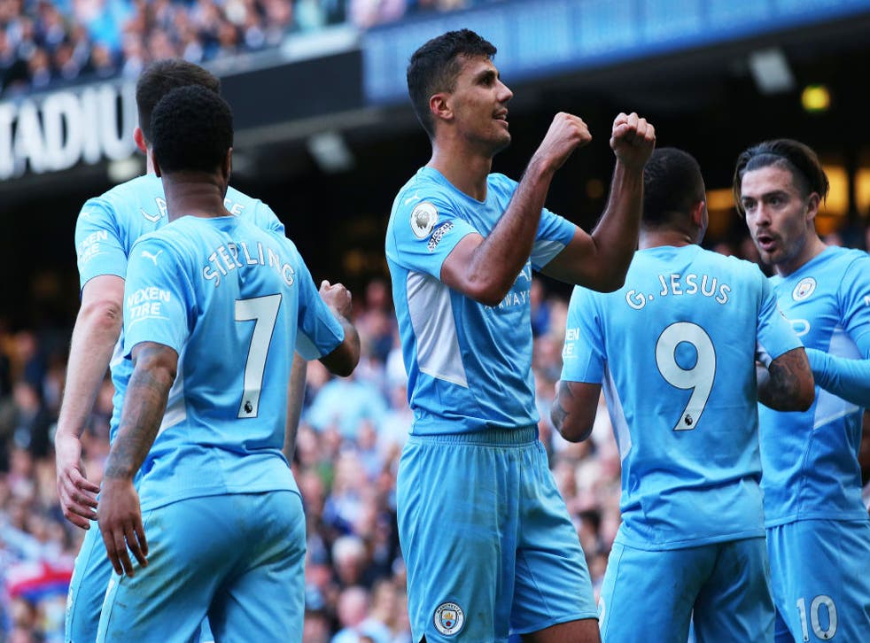 <p>Rodri scored City’s third to open up a three-point lead at the top  </p>