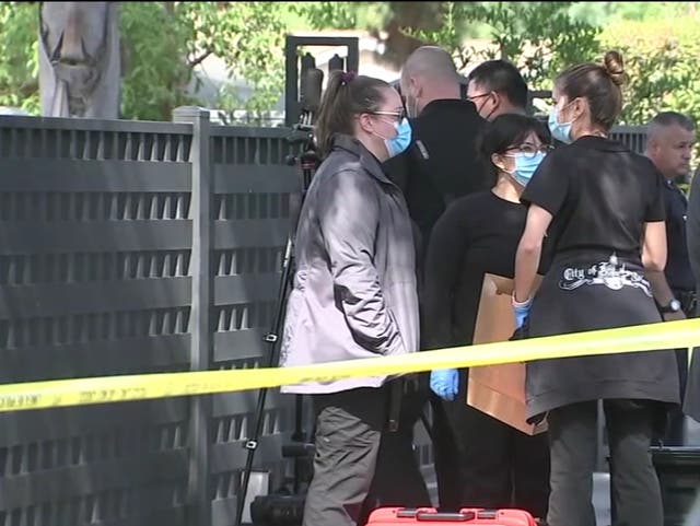 <p>The Los Angeles house in West Hills where three children were found dead was cordoned off with police tape </p>