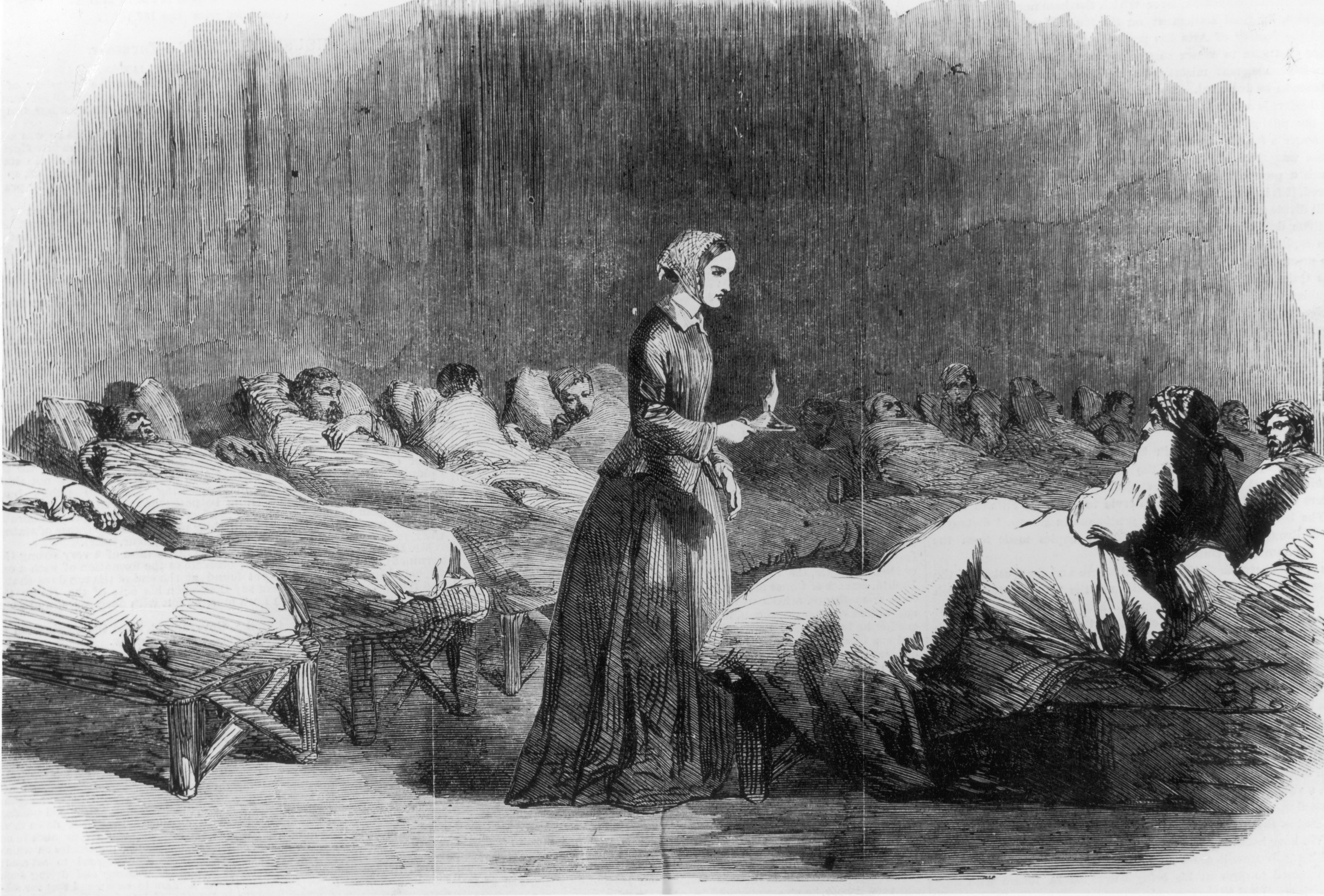 Florence Nightingale makes her rounds in the Barrack hospital at Scutari during the Crimean War, 24 February 1855