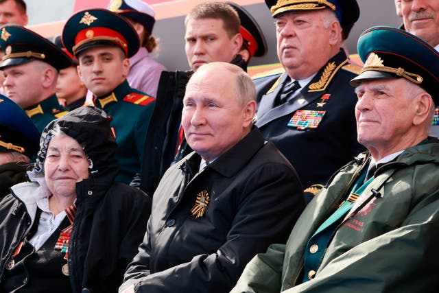 Russian President Vladimir Putin attends the Victory Day military parade in Moscow to mark the 77th anniversary of the end of the Second World War (Mikhail Metzel/Sputnik/Kremlin Pool Photo/AP)
