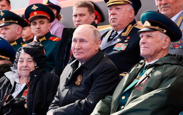 Russian President Vladimir Putin attends the Victory Day military parade in Moscow to mark the 77th anniversary of the end of the Second World War (Mikhail Metzel/Sputnik/Kremlin Pool Photo/AP)