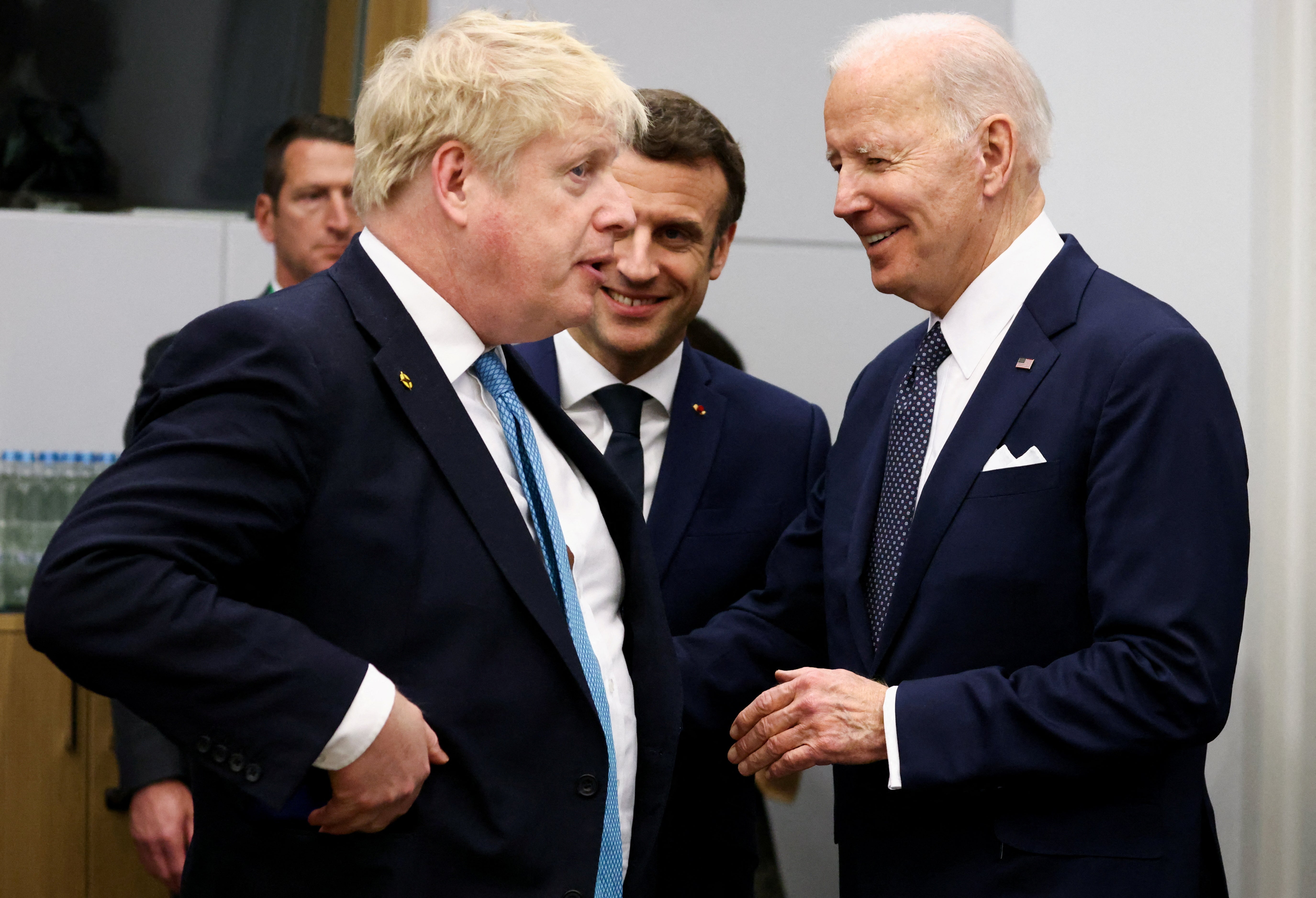 Boris Johnson with Emmanuel Macron and Joe Biden at the G7 (Henry Nicholls/PA)