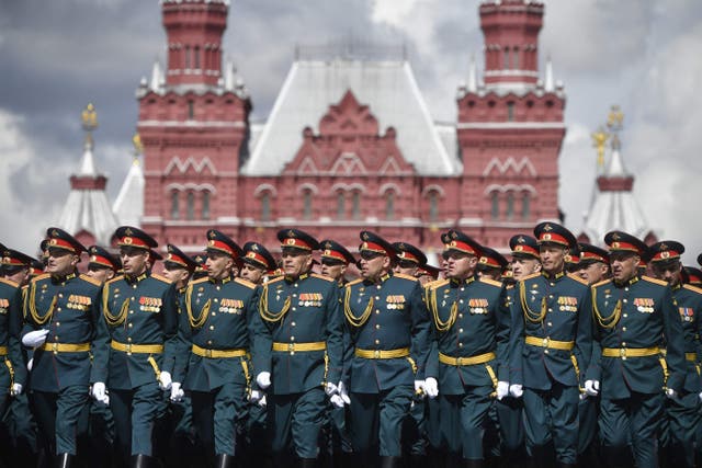 <p>Russian servicemen march on Red Square during the Victory Day military parade in central Moscow</p>
