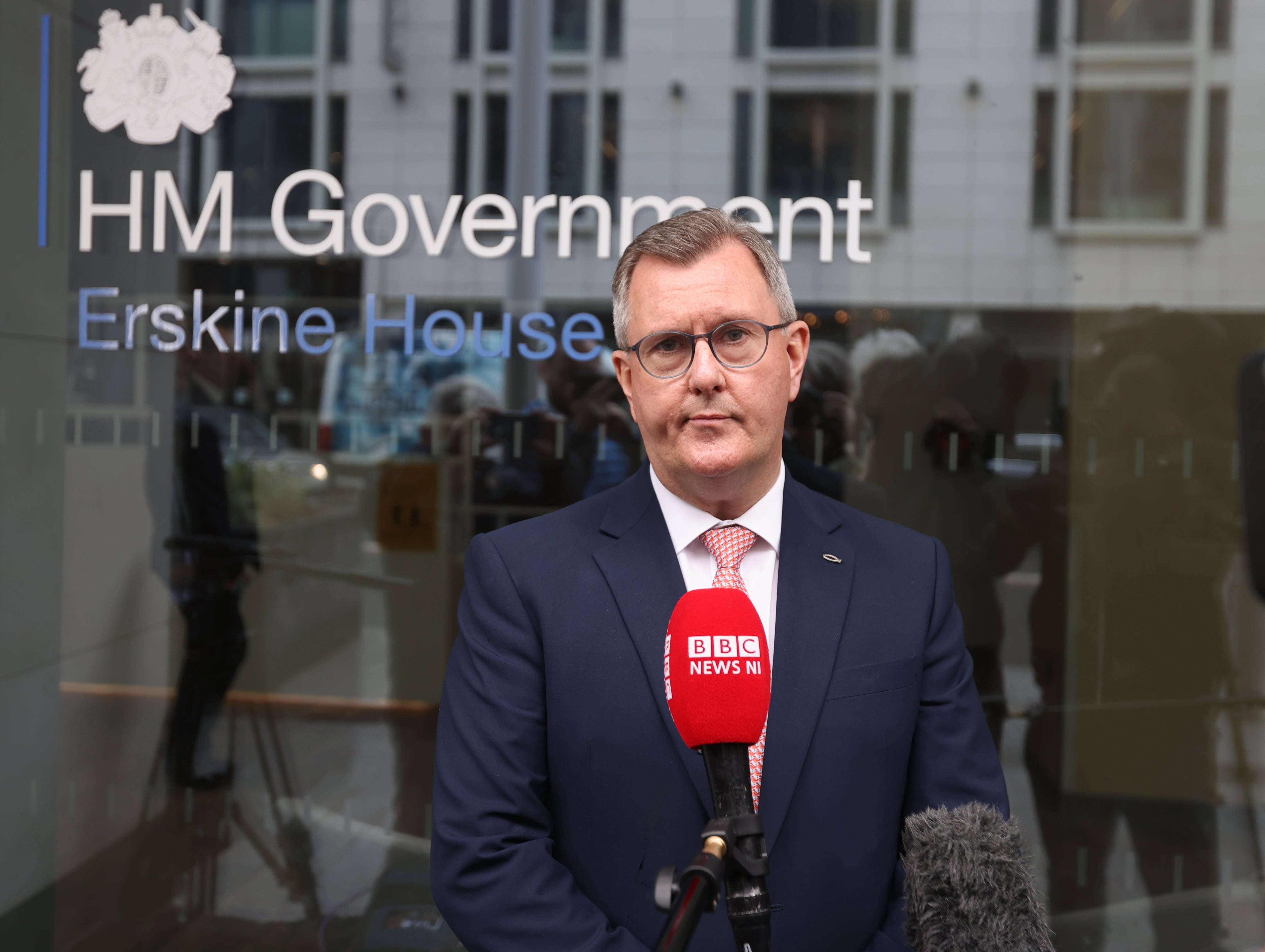 DUP leader Sir Jeffrey Donaldson at Erskine House, Belfast (Liam McBurney/PA)