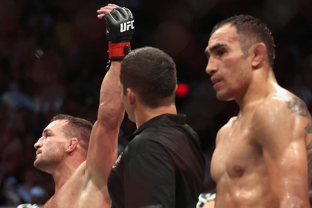 <p>Tony Ferguson (right) seems determined to keep fighting and get back in the win column</p>