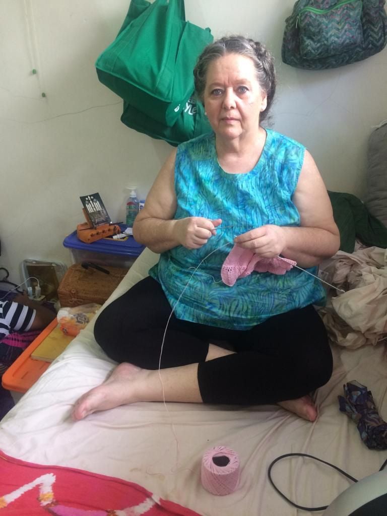 Sandiford knits in her cell at Kerobokan in 2019