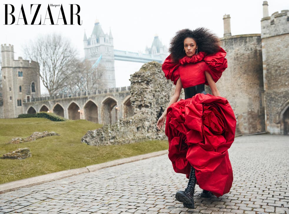Sarah Burton, creative director of fashion brand Alexander McQueen, has created a dress inspired by the Queen for the Platinum Jubilee issue of Harper’s Bazaar UK (Harper’s Bazaar/Richard Phibbs/PA)