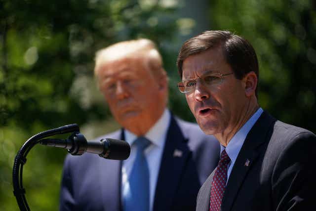 <p>Former US defence secretary Mark Esper with former president Donald Trump at the White House</p>