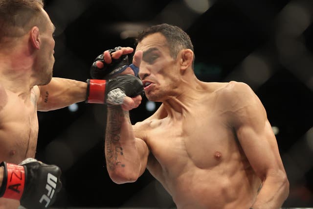 <p>Tony Ferguson (right) during his loss to Michael Chandler at UFC 274</p>