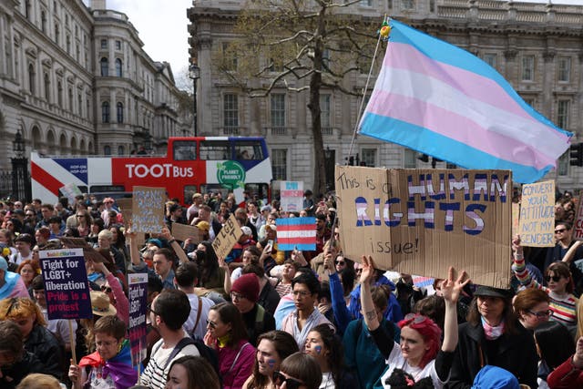 <p>Demonstration against government’s decision not to ban conversion therapy for transgender people, 10 April, 2022</p>