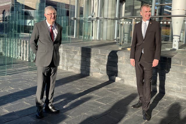 First Minister of Wales, Mark Drakeford and Plaid Cymru leader Adam Price at the Senedd, Cardiff in November (Bronwen Weatherby/PA)