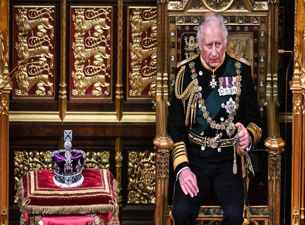 The Prince of Wales sits by the Imperial State Crown (Ben Stansall/PA)