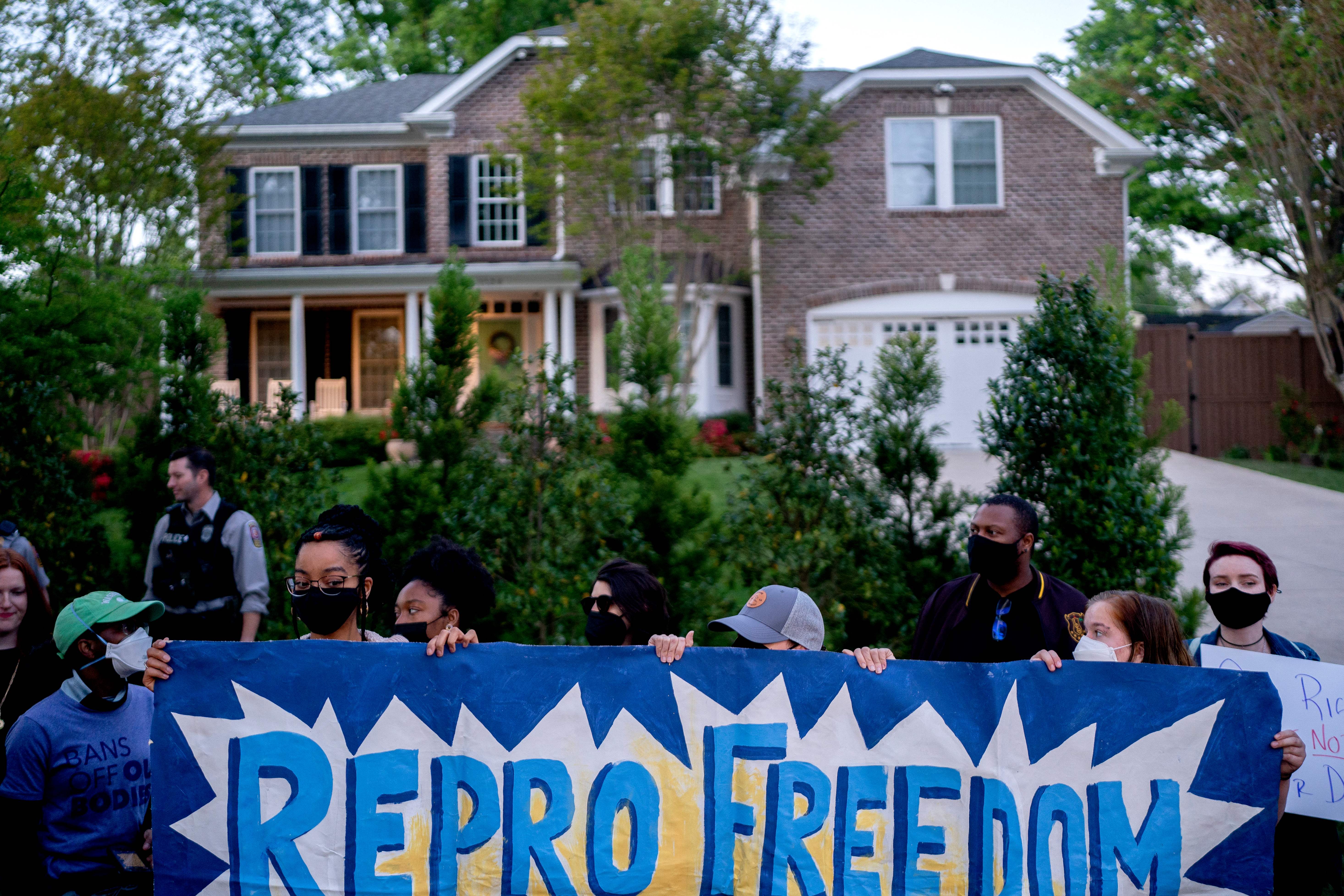 Pro-choice demonstrators gather outside the house of US Supreme Court Justice Samuel Alito in Alexandria, Virginia, on May 9, 2022