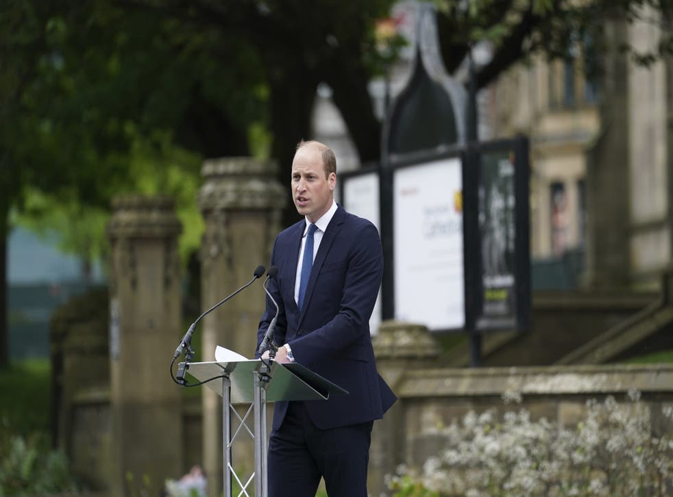 The Duke of Cambridge gives a speech during the official opening of the Glade of Light Memorial, commemorating the victims of the 22nd May 2017 terrorist attack at Manchester Arena (Jon Super/PA)