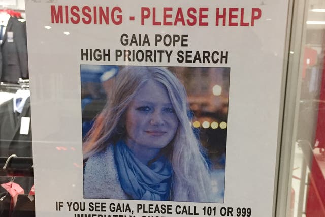 A poster for missing teenager Gaia Pope in Poole, Dorset (Rod Minchin/PA)