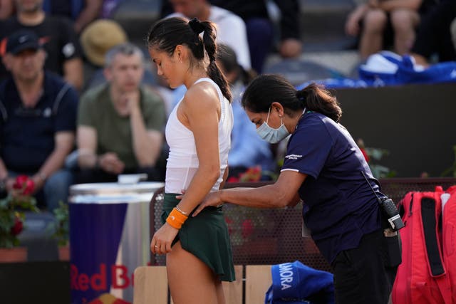 <p>Emma Raducanu was forced to retire from her opening-round clash in Rome</p>