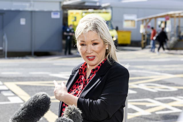 Sinn Fein’s Michelle O’Neill speaking after a visit to the Ulster Hospital, Belfast (Liam McBurney/PA)