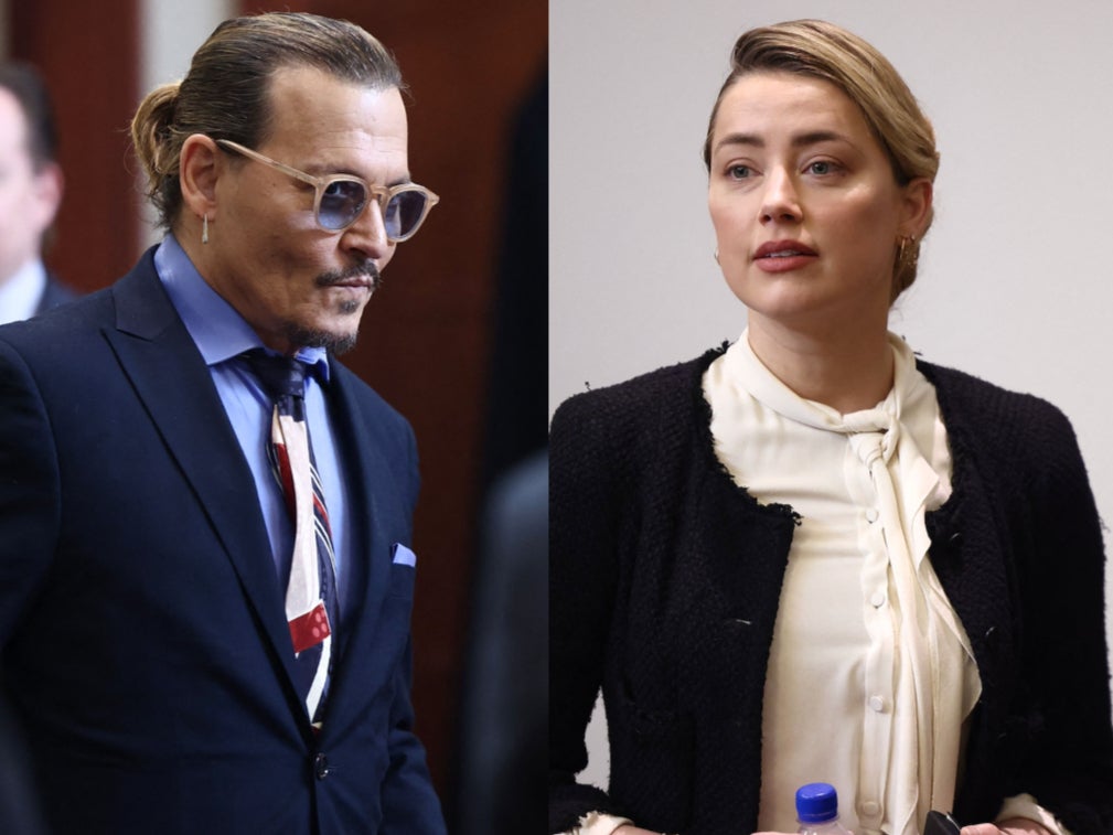 Johnny Depp and Amber Heard at the Fairfax County Courthouse in Fairfax, Virginia, on 5 May 2022