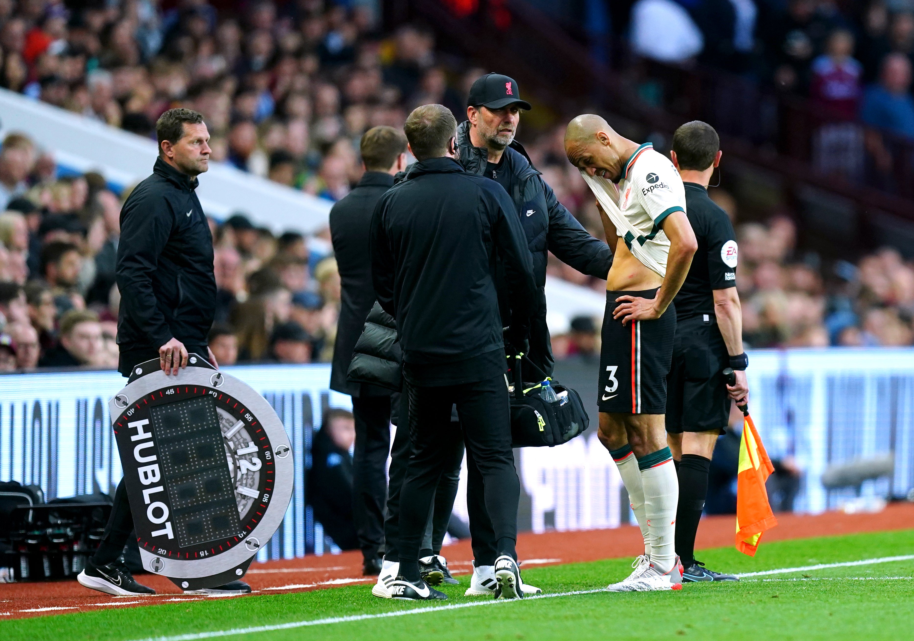 Fabinho suffered a hamstring injury at Villa Park