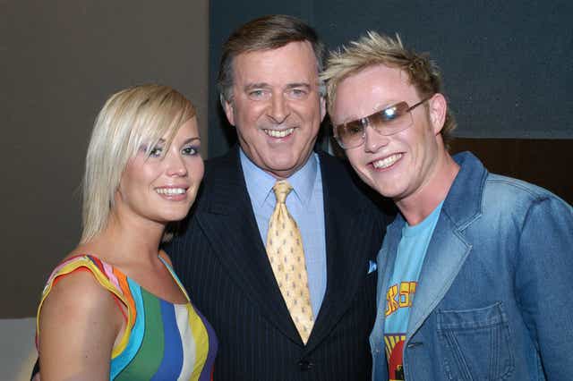 UK pop group Jemini – Jemma Abbey and Chris Crosbey – pictured with Terry Wogan in 2003, ahead of coming last at the Eurovision Song Contest (PA)