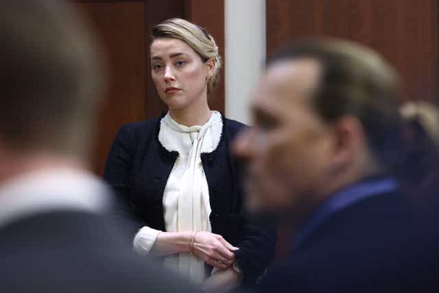 <p>Amber Heard testifies at the Fairfax County Circuit Courthouse in Fairfax, Virginia  </p>