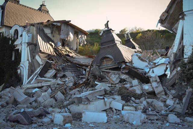 The Grande Pettine Hotel in Odessa, Ukraine, was destroyed by a missile (Max Pshybyshevsky/AP)